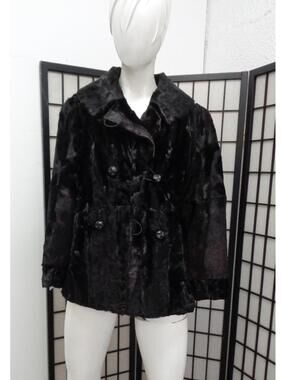 EXCELLENT BLACK GOAT FUR COAT JACKET WOMEN WOMAN SIZE 4 petite
